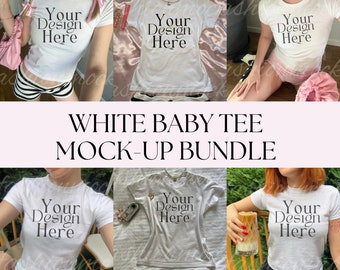Witte baby-T-modelbundel trendy y2k-t-shirtmodelbundel Gildan Baby-T-shirt esthetische crop-topmodelbundel Bella Canvas baby-T-shirt foto's