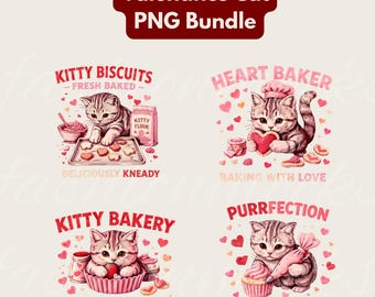 Valentine's Cat PNG – Kitty Biscuits Bakery Clipart, Vintage Funny Kitten Cookies bakken, digitale download