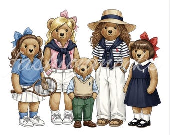Heritage klassieke teddyberen png-clipart, vrienden geschilderde beer aquarelbundel (digitaal bestand)