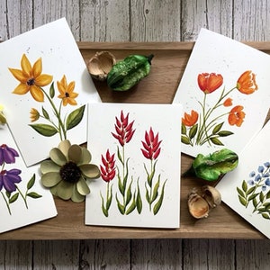 Watercolor Wildflower Greeting Cards (Individual or 5 pack), Note Cards, Blank inside, Birthday, Thank You, Valentine&#39;s, Sympathy