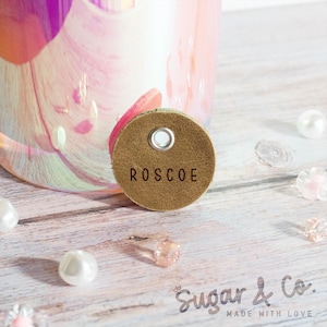 Handmade Leather Tag | Simple | Name Tag | Leather Dog ID Tag, Quiet Dog ID, Silent Tag, Dog Tag, Dog, Cat ID, Small Dog Tag, Microchip