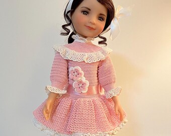 Handcrocheted dress with attached underskirt for a 14 - 15 inch doll