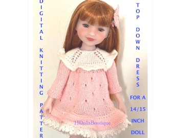 Doll Dress Knitting Pattern: Top Down Seamless for 14/15 Inch Dolls (PDF Download)