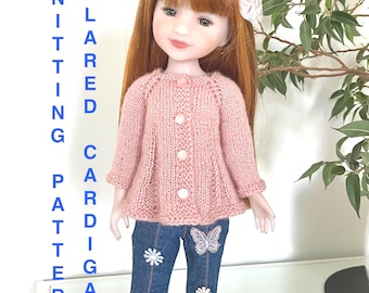 Patrón PDF para tejer un cárdigan acampanado de arriba hacia abajo para una muñeca de 14/15 pulgadas como Ruby Red Fashion Friend