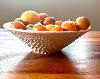 Off white handmade pottery bowl, textured bowl,  hand carved, fruit bowl, salad bowl, ceramic bowl, handmade functional bowl, oatmeal glaze