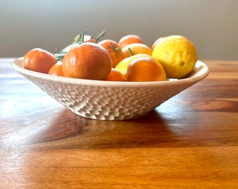 White porcelain handmade pottery bowl, textured bowl, hand carved, fruit bowl, salad bowl, ceramic bowl, handmade functional bowl