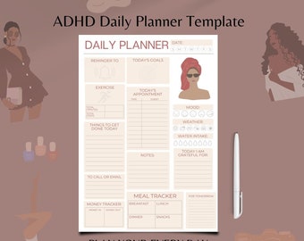 ADHD Daily Printable Planner , ADHD Planner for adults, Life Planner for ADHD, Adhd Journal, Fillable Adhd Planner, Printable Life Planner