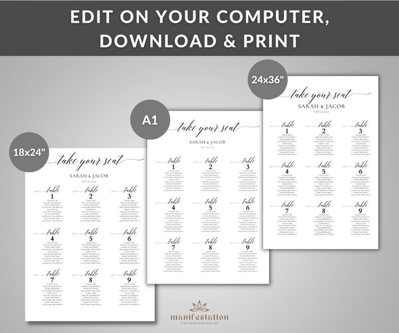 Classic Wedding Seating Chart Template, Elegant Wedding Seating Plan
