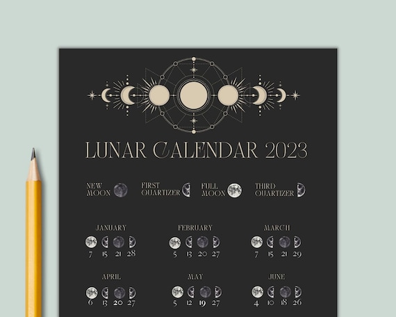 2023 Lunar Calendar, Printable Download, Moon Phase Calendar, A4 Size,  Complete Cycles of Phases of the Moon, Instant Download - Etsy