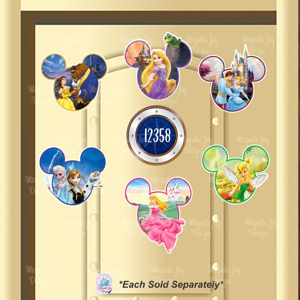 Princesses inside Mickey Ears -Disney-inspired Cruise Magnets /Ariel/Rapunzel/Aurora/Elsa/Belle/Cinderella/Anna/Tinker Belle/jasmine/Mulan