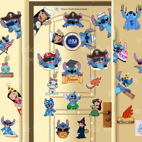 Lilo & Stitch-Disney Inspired Cruise Ships Door Magnets/pirate stitch/happy birthday/sailor stitch/captain lilo/Gift ideas/Cruise Door/ohana