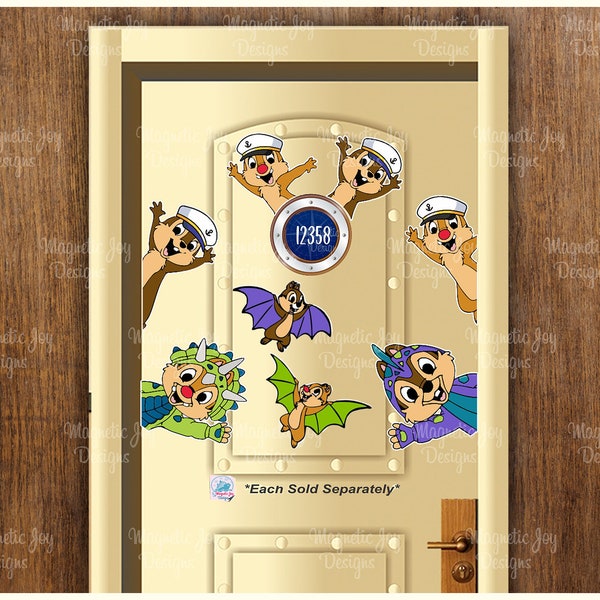 Chip n' Dale - Aimants inspirés des dessins animés Disney pour navires de croisière / Idées cadeaux / Décoration de porte de croisière / Aimants Chipmunk
