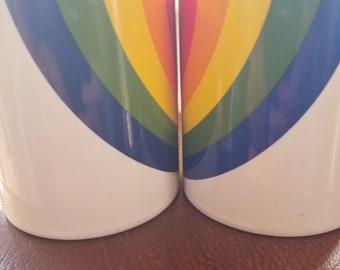 Two Rainbow valentines day coffee mugs original from Japan 1984.