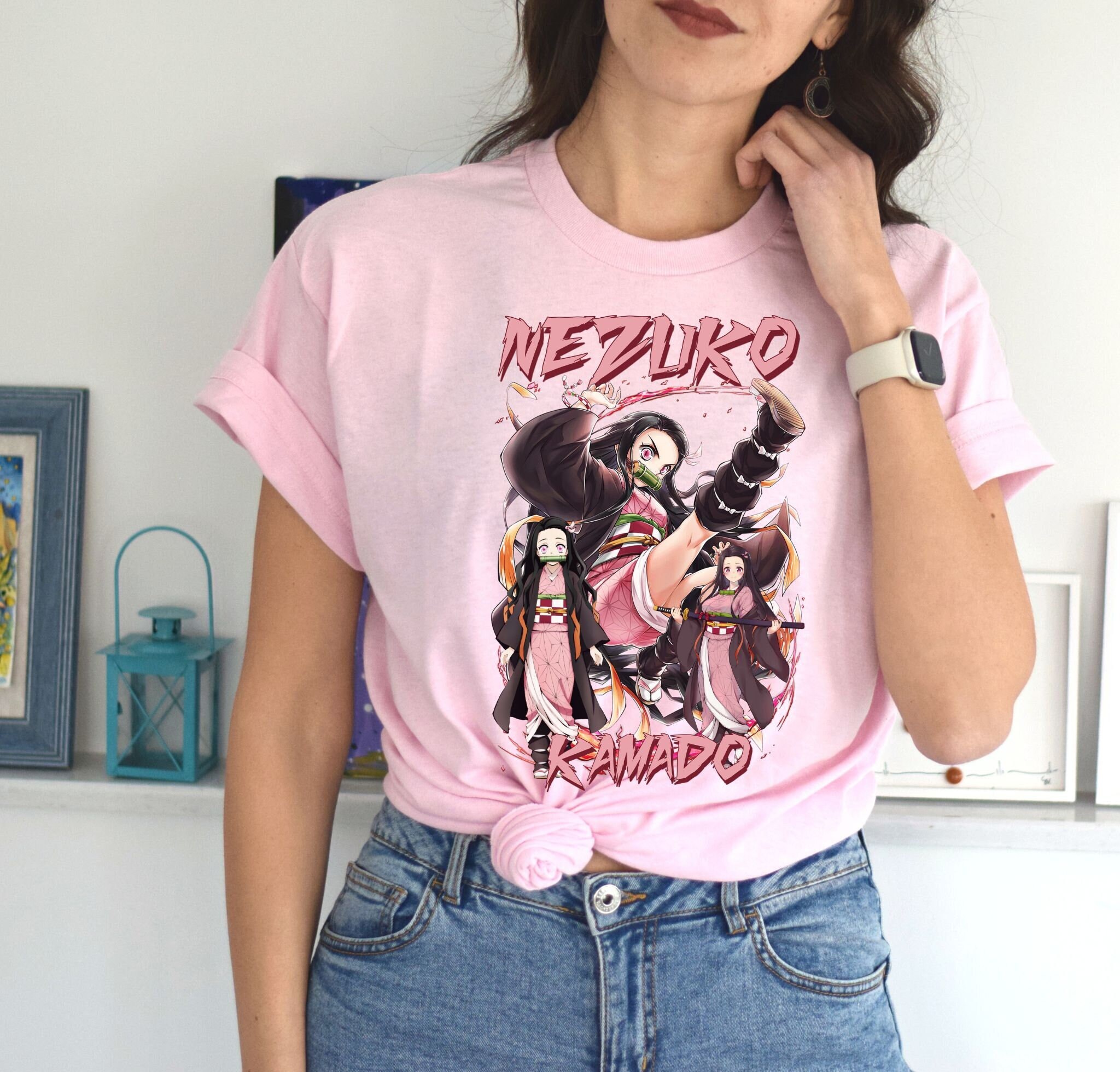 DEMON SLAYER Nezuko Kamado Design T-shirt with DTF (Direct to Film) Anime  Print Rubberized Quality Plain 80% Cotton 20% Polyester, Crew / Round Neck  for Casual Unisex Wear, fit Men Woman, Available