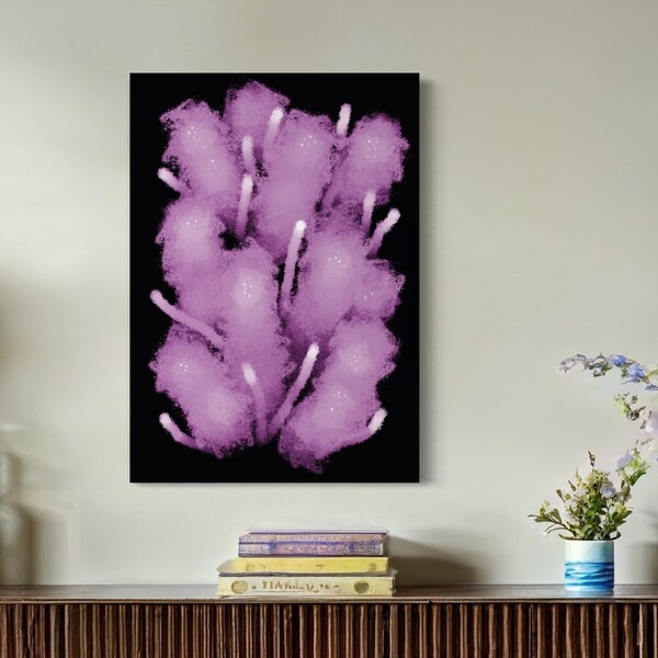 pink flower | Abstract contemporary drawing | Organic Floral theme | decorative art print | Nature inspired image | purple & black drawing |