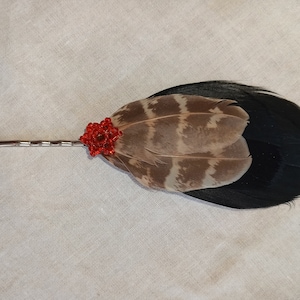 feather beaded hair pin native made