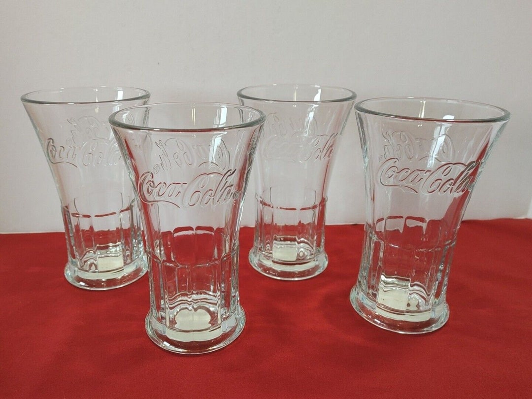 Cocacola 16 Oz Drinking Glasses Set of 4 Heavy Official Etsy