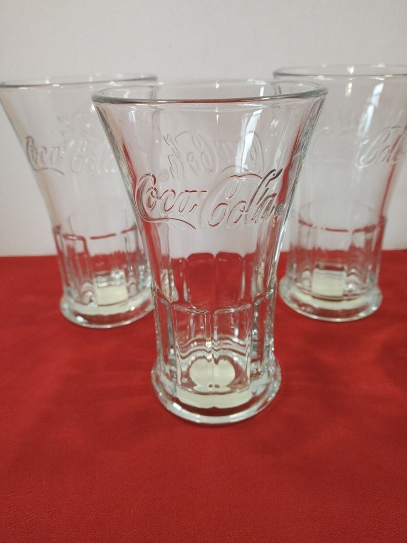 Cocacola 16 Oz Drinking Glasses Set of 4 Heavy Official Etsy