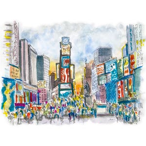 Vernice originale. Times Square (New York). Tecnica mista su carta da 110 g. Dimensioni 21 x 29 cm (8,2 x 11,4 pollici)