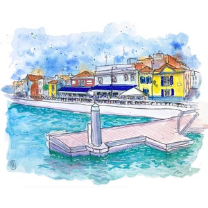 Dipinto originale. Aveiro (Portogallo). Tecnica mista su carta da 300 g. Dimensioni 24 x 30 cm (9,4 x 11,8 pollici)