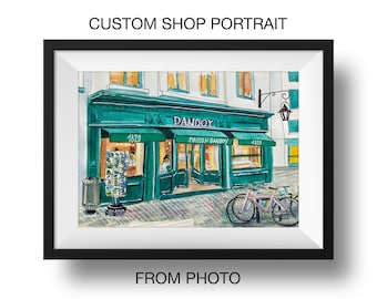 Custom portrait of your shop. Custom house portrait from photo. Original paint. Hand illustrated portrait.