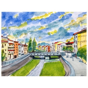 Dipinto originale. Barbastro (Huesca - Spagna). Tecnica mista su carta da 300 g. Dimensioni 30 x 24 cm (11,8 x 9,4 pollici)