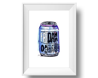 FreeDamm 0.0% Beer can, mixed media art, instant download, printable artwork, digital download, printable wall art, decorative art