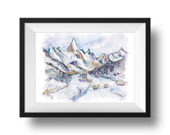 Original paint. Laila peak. Hushe Valley. Karakoram. Pakistan. Mixed media art. Decorative art.