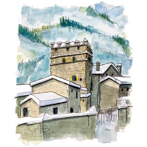 Dipinto originale. Benasque (Huesca - Spagna). Tecnica mista su carta da 300 g. Dimensioni 30 x 24 cm (11,8 x 9,4 pollici)