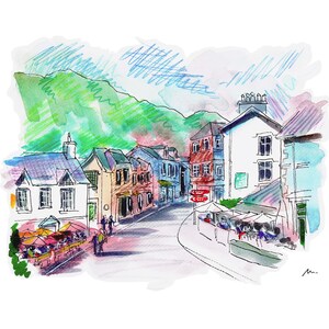 Vernice originale. Vecchio villaggio inglese. Tecnica mista su carta da 300 g. Dimensioni 18 x 24 cm (7,1 x 9,5 pollici)