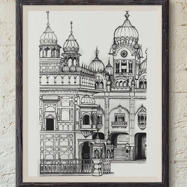 Amritsar - Golden Temple | Line Art Print | India | Historic Landmark | Amritsar Print  | Home Decor | Gift Print