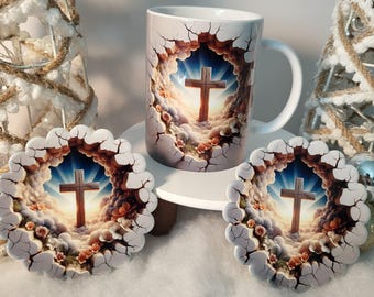 3D Cross Mug & Coaster Set