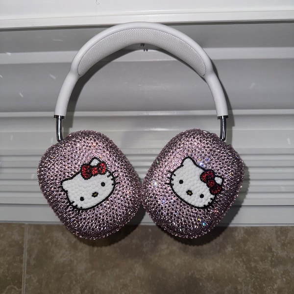 Custom Rhinestoned Hello Kitty Airpod Max covers