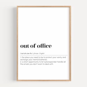 home office decor, funny office wall art, out of office definition print, cubicle decor, printable wall art, coworker gift, digital download