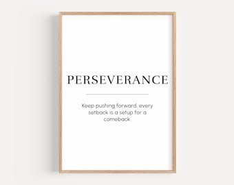 perseverancia, arte de pared motivacional, impresión de citas inspiradoras, decoración de logro de objetivos, regalo de póster para emprendedor, arte imprimible de oficina