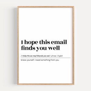 frase de correo electrónico, impresión de definición divertida, arte de pared de oficina, decoración de oficina en casa, arte de pared imprimible, frase de trabajo explicada, póster de descarga digital