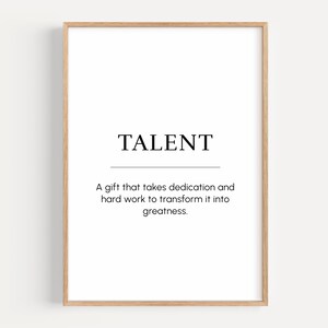 Talent Definition, motivierende Wandkunst, positive Unternehmer Denkweise, inspirierendes Poster, druckbare Bürodekoration, digitaler Download