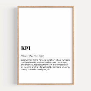 funny office wall art, KPI definition print, corporate office poster, cubicle decor, printable wall art, coworker gift, digital download