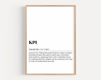 funny office wall art, KPI definition print, corporate office poster, cubicle decor, printable wall art, coworker gift, digital download