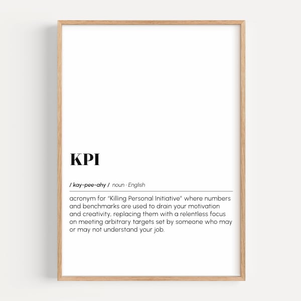 funny office wall art, KPI definition print, corporate office poster, cubicle decor, printable wall art, coworker gift, digital download