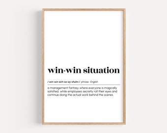 win-win situation, office wall art, definition print for manager, funny cubicle decor, coworker gift, printable wall art, digital download