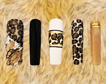10 Press on nails motifs taches léopards/Faux ongles personnalisés et réutilisables/Simple d'utilisation/Faits main