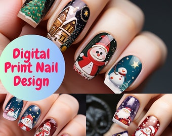 Christmas Nail Design, Christmas design, Nail design, Digital Download, Christmas style, women's art, 16x10pcs, nail sticker, 160pcs,dijital