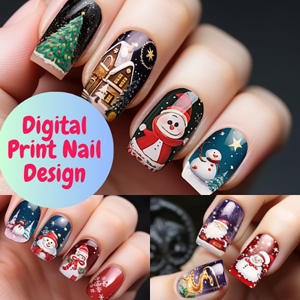 Christmas Nail Design, Christmas design, Nail design, Digital Download, Christmas style, women's art, 16x10pcs, nail sticker, 160pcs,dijital