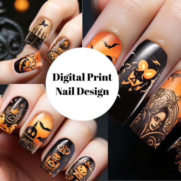 Halloween Nail Design, Halloween  design, nail design, Digital Download, autumn style, women's art, 16x10pcs, nail sticker, 160 pcs, digital