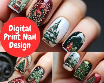 Christmas Nail Design, Christmas design, Nail design, Digital Download, Christmas style, women's art, 16x10pcs, nail sticker, 160pcs,dijital