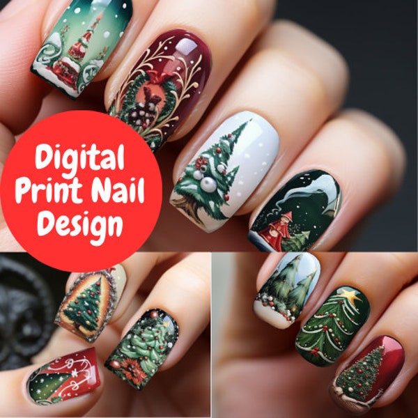 Christmas Nail Design, Christmas design, Nail design, Digital Download, Christmas style, women's art, 16x10pcs, nail sticker, 160pcs,dijital