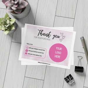 Printable Thank you Business Card Canva Template / Editable Thank You Card / Two-Sided / Pink Ombre