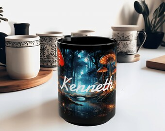Personalized Mushroom Mug, Custom Name, Ceramic Coffee Mug