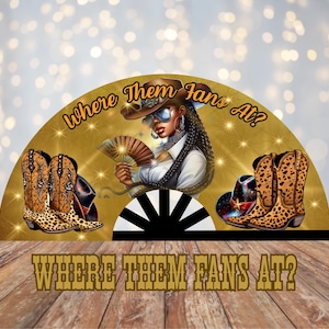 Western Clack Fan Boots On The Ground Cowgirl With Cowboy Hat & Cow Print “Where Them Fans At” Loud Sound for Party Park Beach